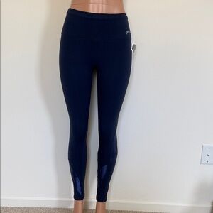High-Rise Navy Performance Leggings with Subtle Logo pnyx